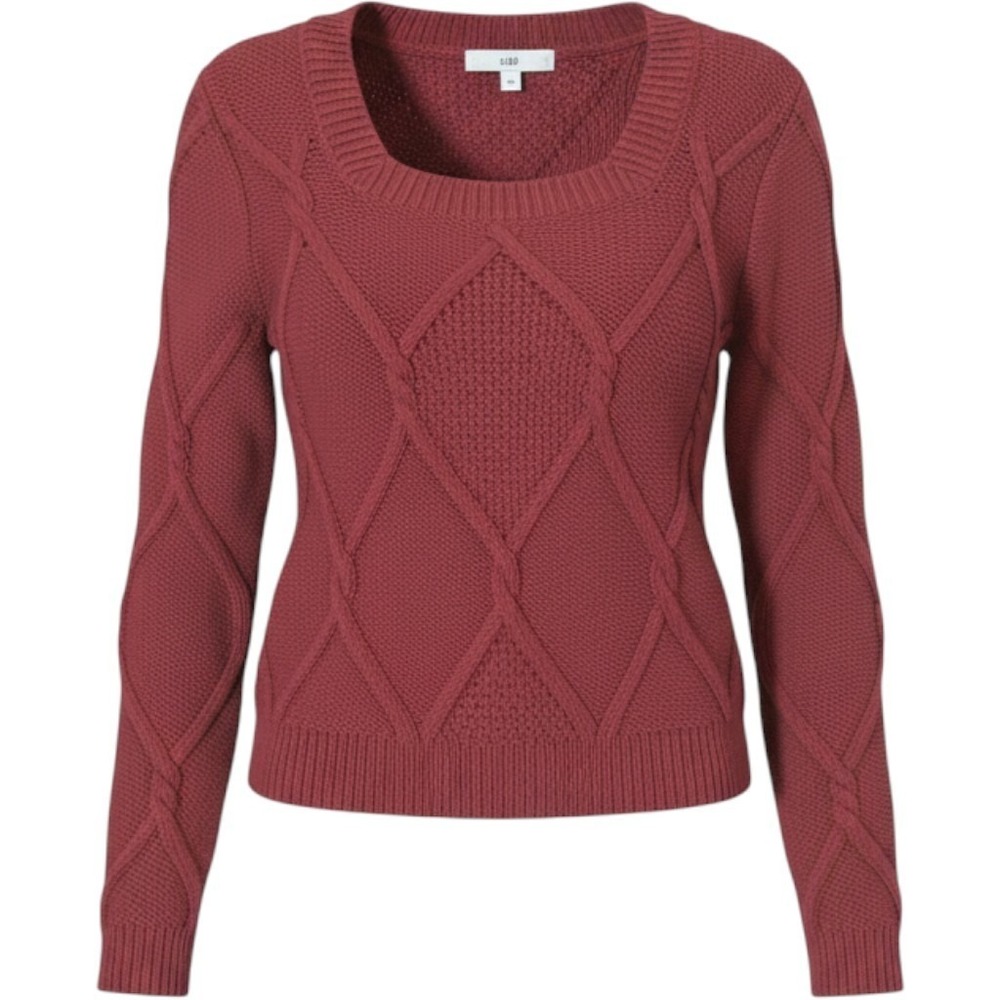 Cabi Diamond Cable Knit Sweater Red Square Neck Pullover 3883 Womens Medium